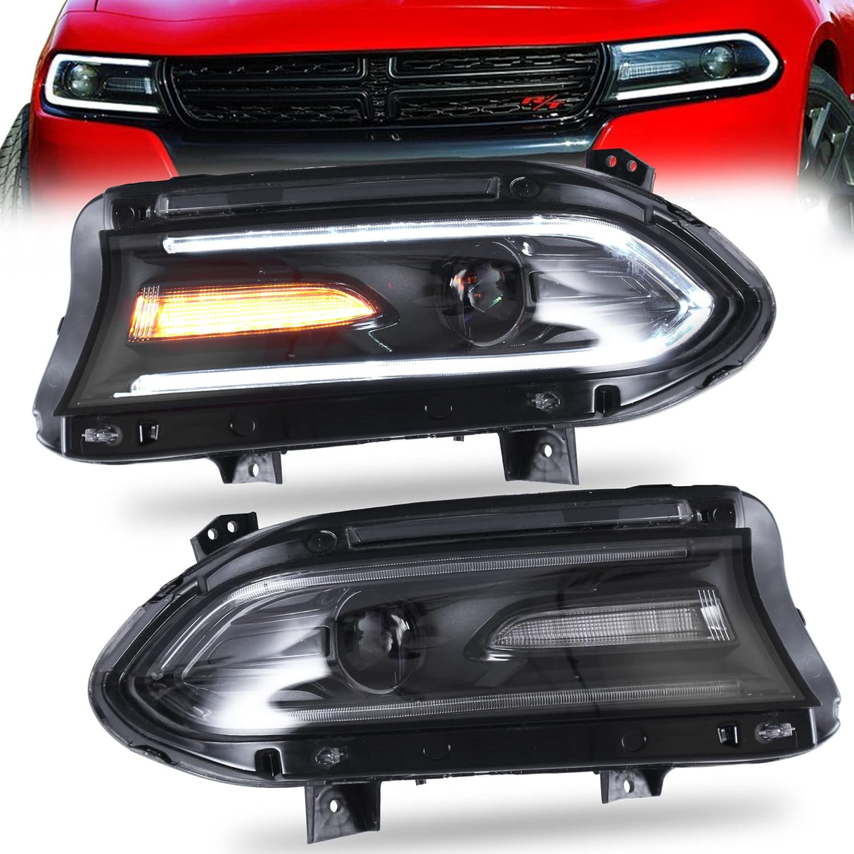 15-23 Dodge Charger Head Lights with Dual Beam Lens (Halogen)