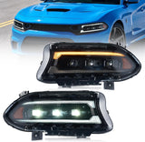 15-23 Dodge Charger Head Lights with White DRL Strip (Halogen)