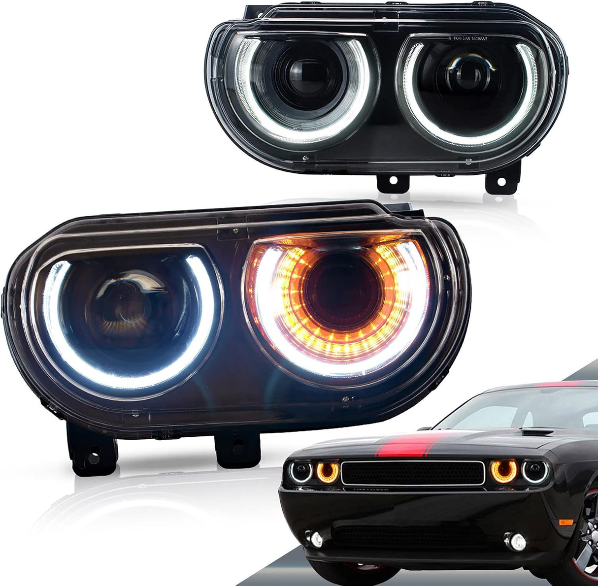 08+ Dodge Challenger Projector Head Lights Sequential Indicator Halo