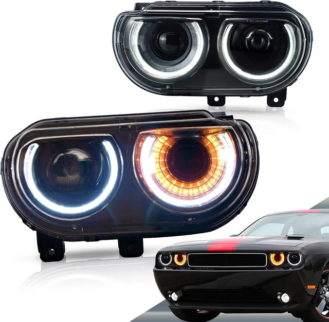 08+ Dodge Challenger Projector Head Lights Sequential Indicator Halo