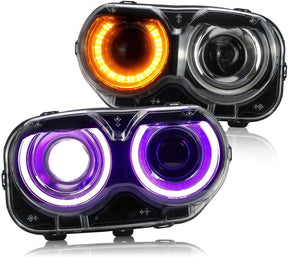 15-23 Dodge Challenger Head Lights with Color Shift Halos (Halogen)