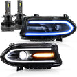 15-23 Dodge Charger Head Lights with MultiColor DRL Strip (Halogen)