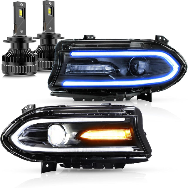 15-23 Dodge Charger Head Lights with MultiColor DRL Strip (Halogen)