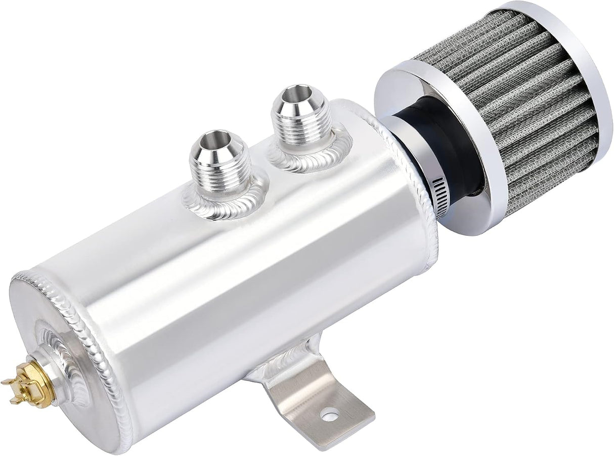 750mL -10AN Silver Baffled Oil Catch Can with Breather Filter (2-Port)