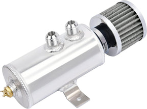 750mL -10AN Silver Baffled Oil Catch Can with Breather Filter (2-Port)