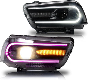 11-14 Dodge Charger Head Lights with Color Shift DRL Srip (Halogen) 