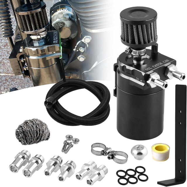 Universal 350ml Baffled Oil Catch Can Breather Filter/Mounting Bracket
