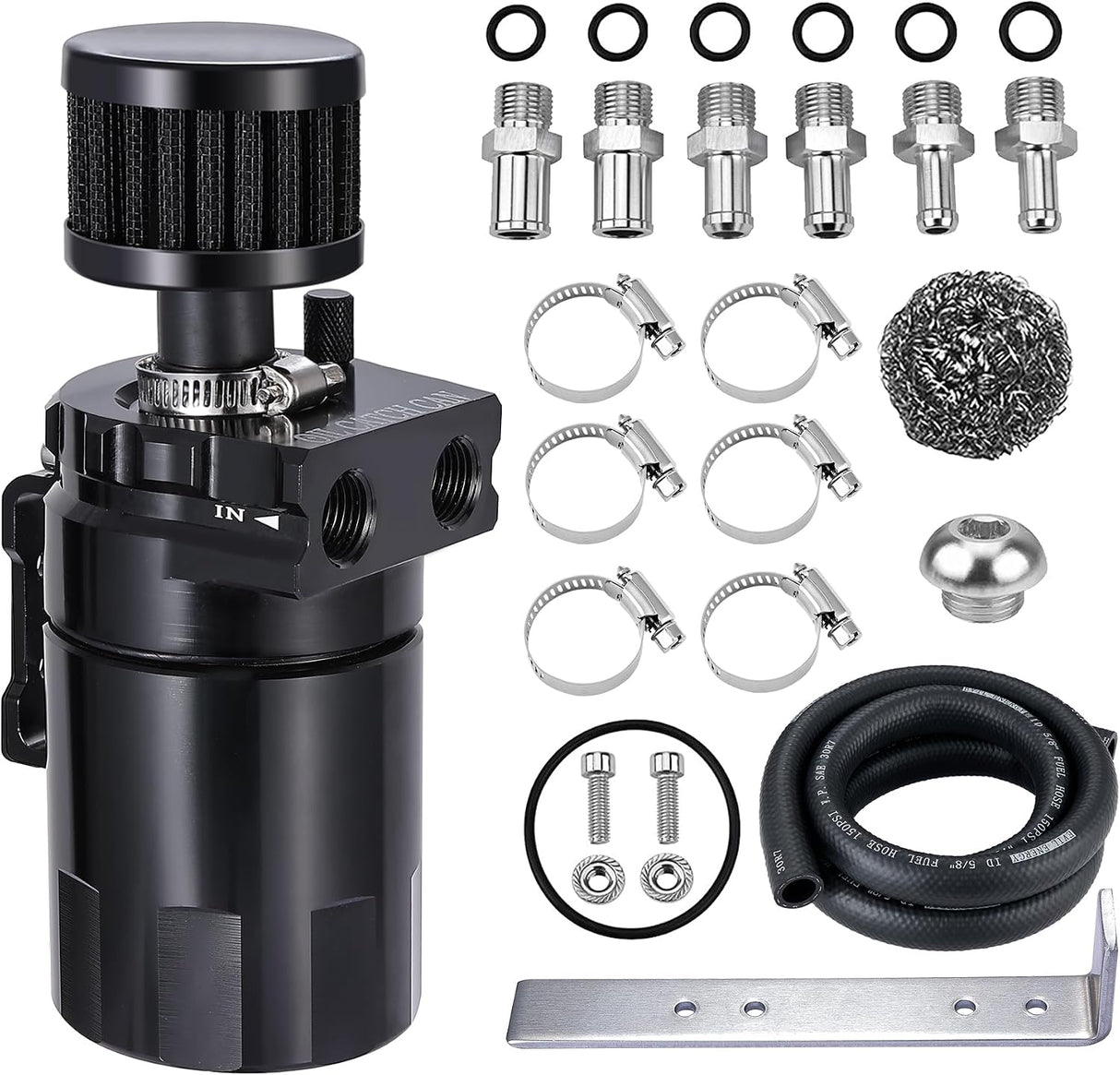 300ML Baffled Oil Can with Breather Filter 3/8" ID 5FT NBR Fuel Hose

