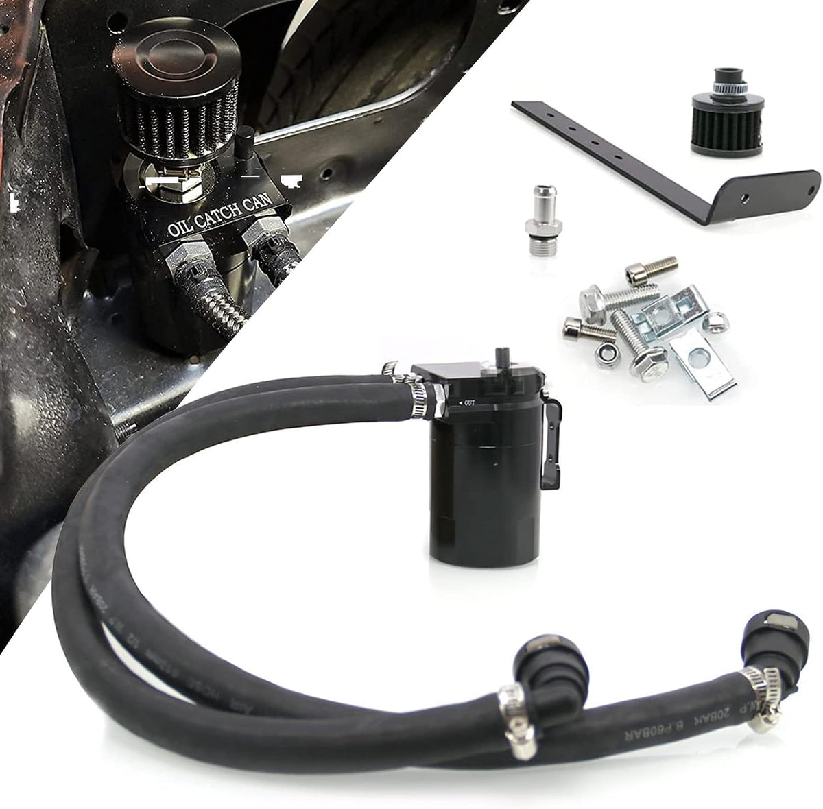 Ford Mustang/F-150 2.7L/3.5L/5.0L 400ml Baffled Oil Catch Can (Filter)