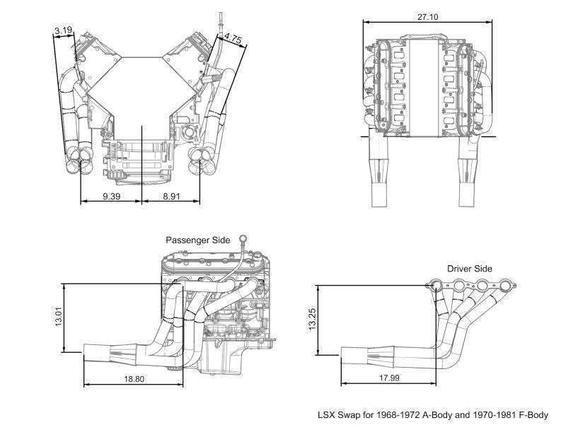 Kooks (68-72) Chevy Chevelle LS Swap 304SS 1-7/8" x 3" Long Tube Headers
