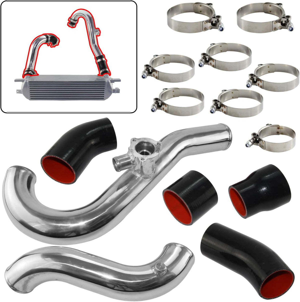 Kingman Speed® (15-23) Ford Mustang 2.3L 2.5" x 2.75" Polished Aluminum Intercooler Pipe Kit