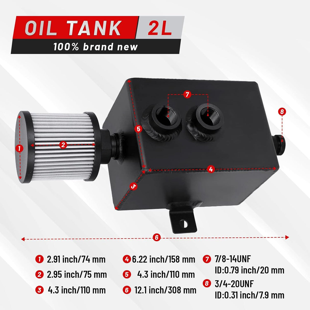 Universal 2L -10AN Black Baffled Oil Catch Can with Breather Filter