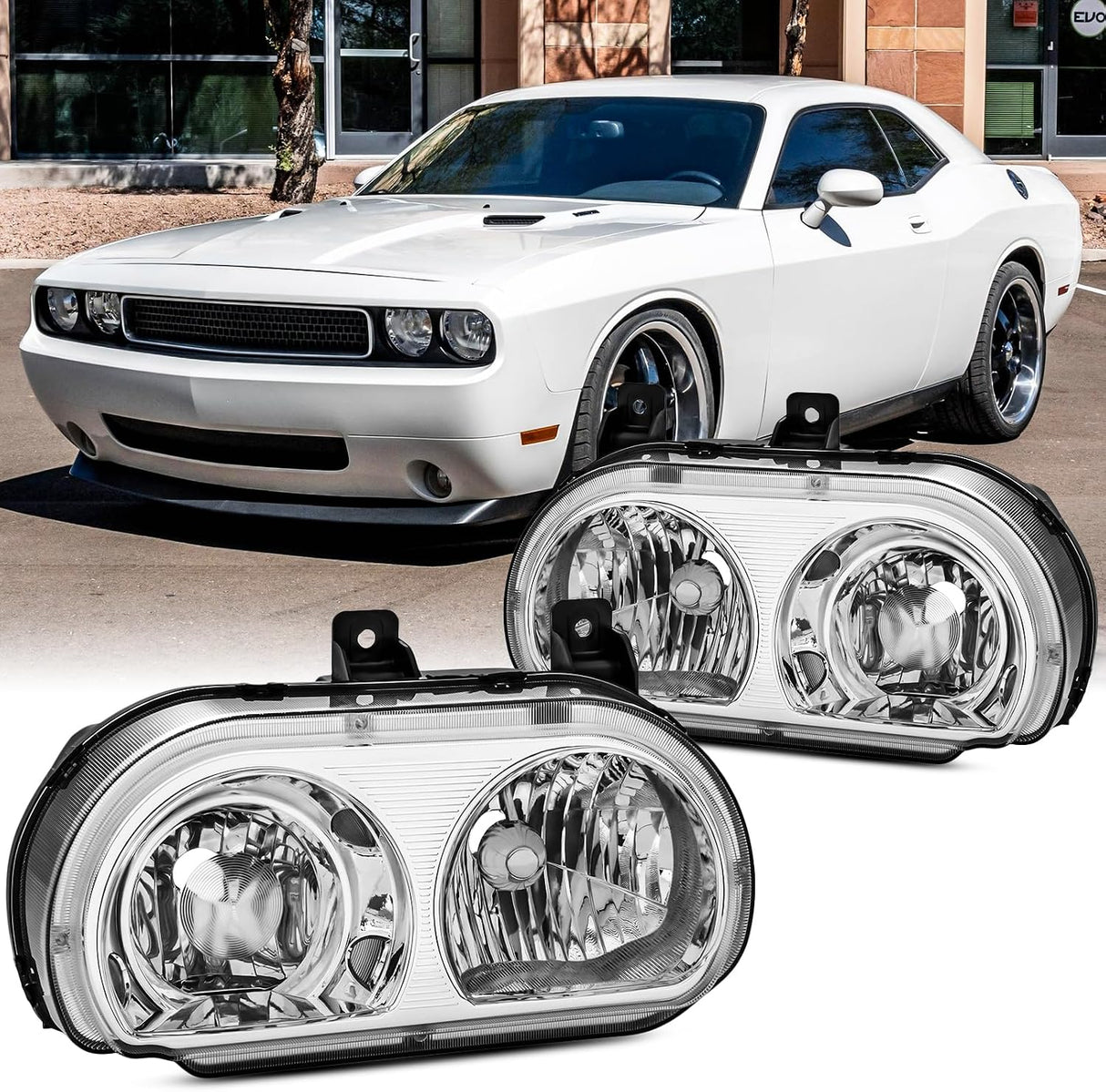 Kingman Speed® (08-14) Dodge Challenger Crystal Chrome Head Lights (Halogen)