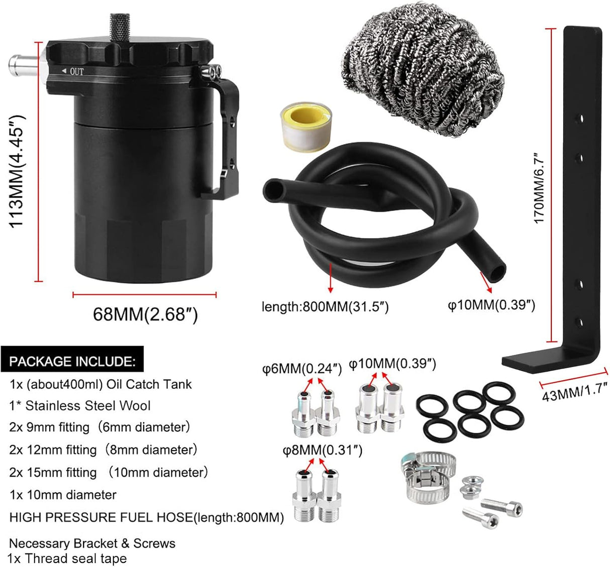 Universal 350ml Baffled Oil Can Kit with Mounting Bracket