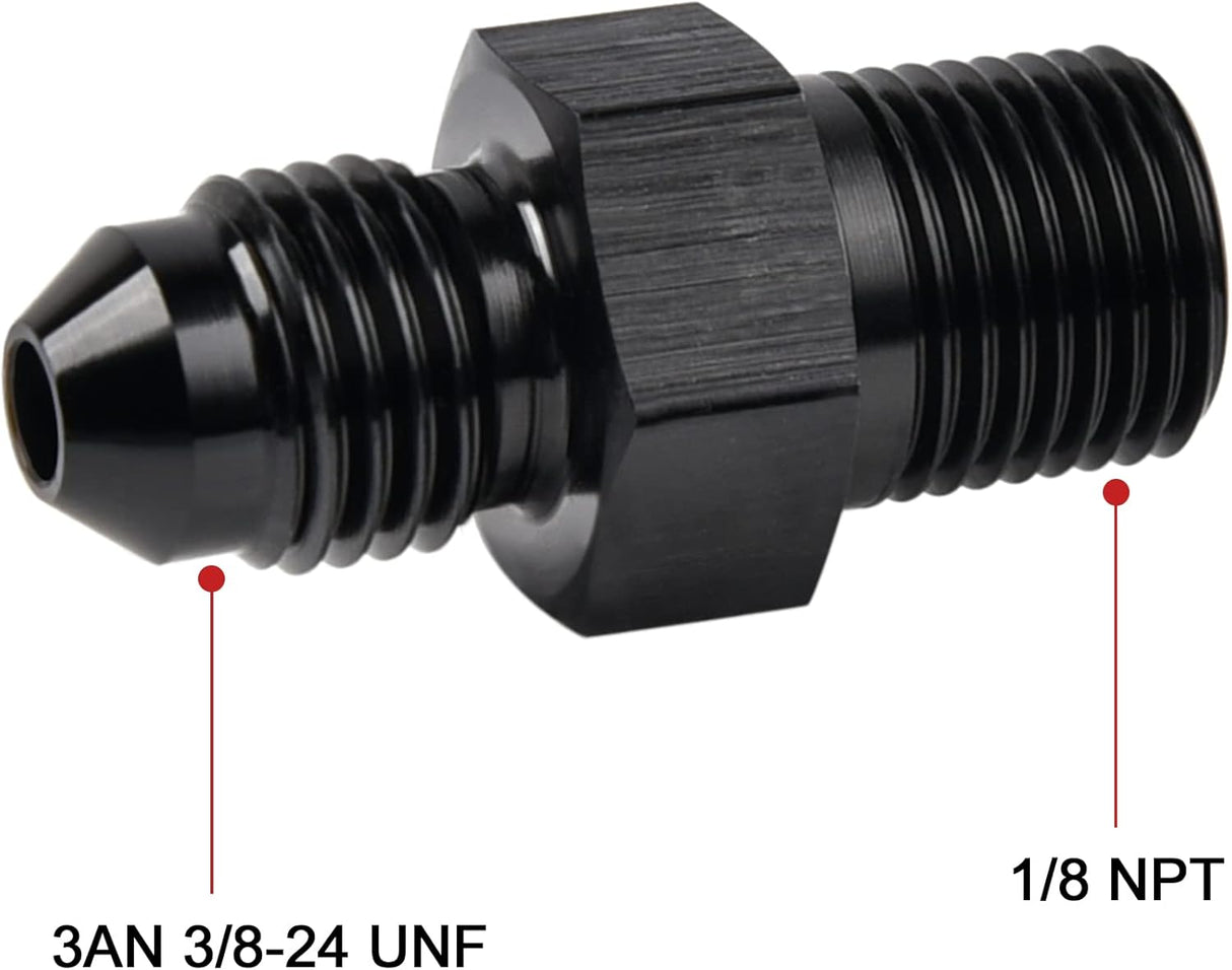 -3AN Male Flare to 1/8" NPT Pipe Fitting Adapter Aluminum Straight BK
