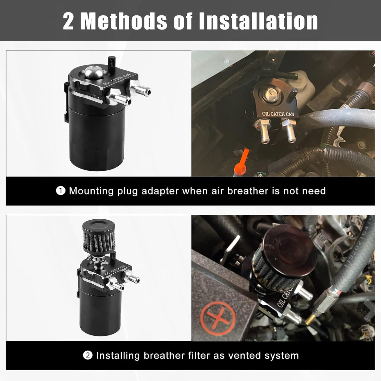 Universal 350ml Baffled Oil Catch Can Breather Filter/Mounting Bracket