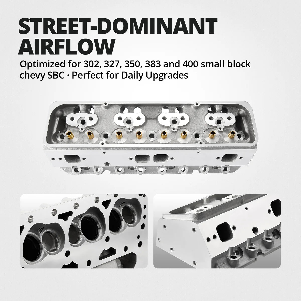 60-86 Chevy SBC V8 302/327/350/383/400 Aluminum Cylinder Head (Straight Plug)