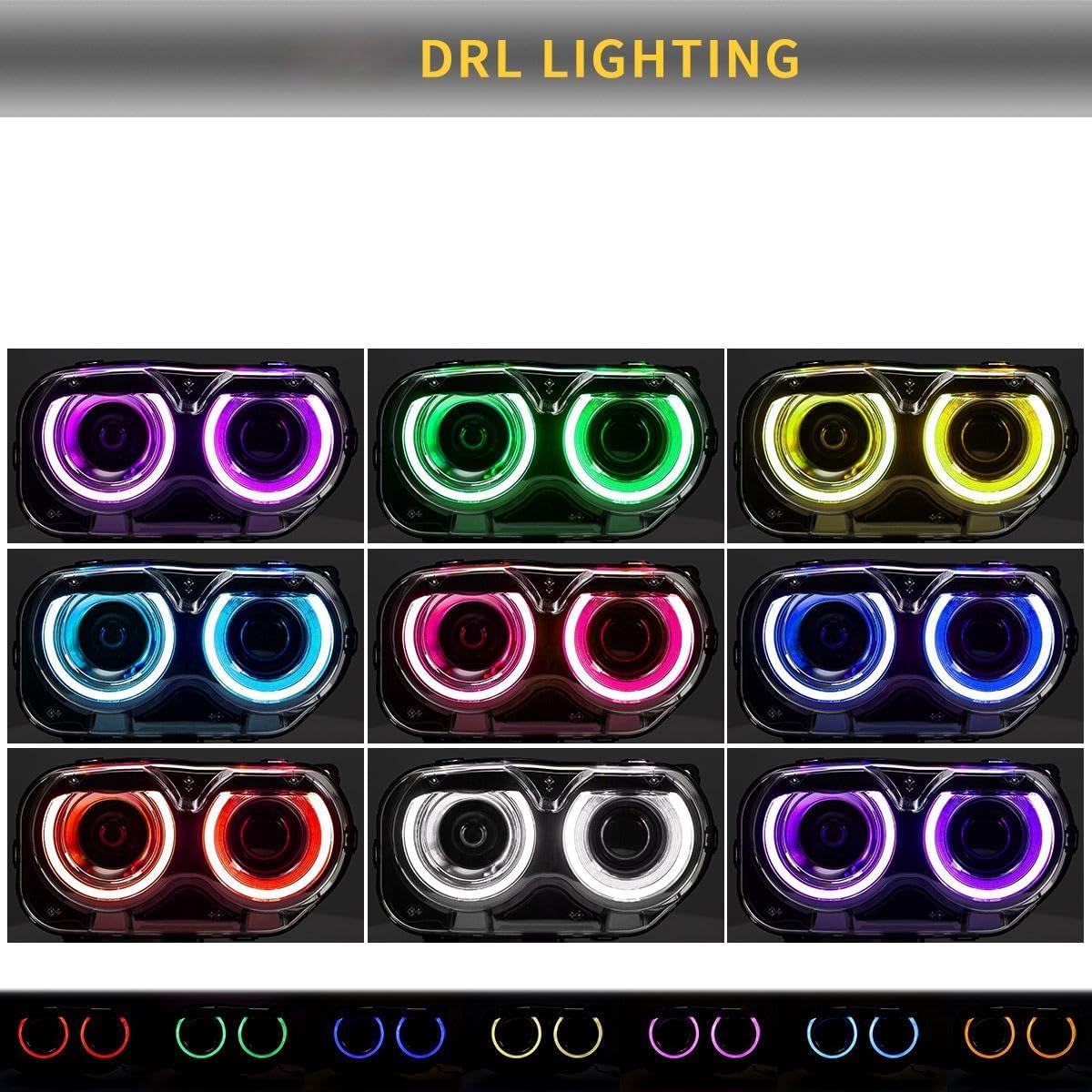 15-23 Dodge Challenger Head Lights with Color Shift Halos (Halogen)