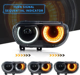 08+ Dodge Challenger Projector Head Lights Sequential Indicator Halo