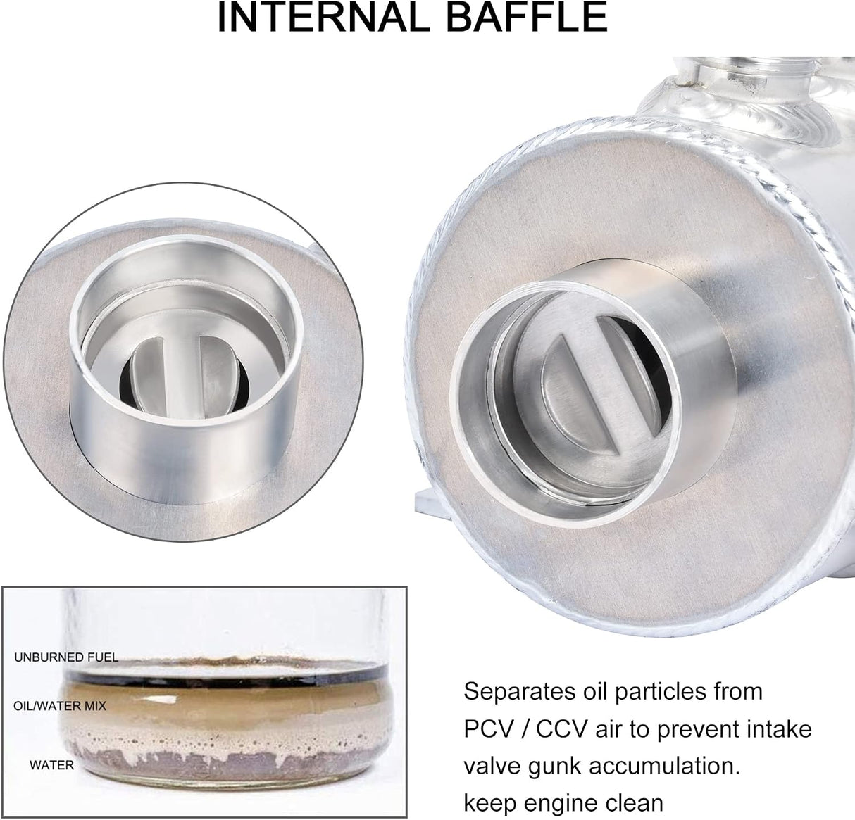 750mL -10AN Silver Baffled Oil Catch Can with Breather Filter (2-Port)