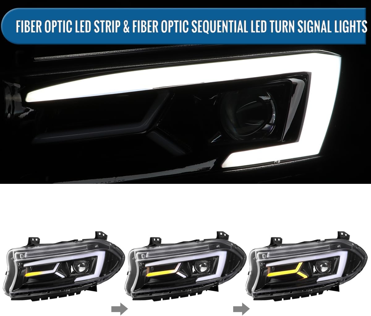 Dodge Charger Head Lights with LED Sequential Turn Signals Halogen