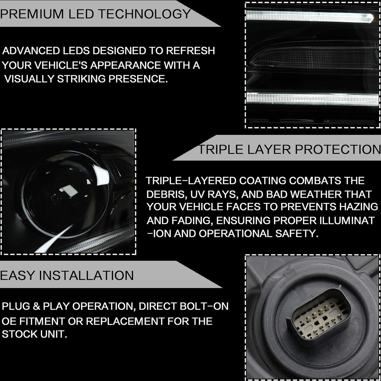 15-23 Dodge Charger Head Lights with Dual Beam Lens (Halogen)