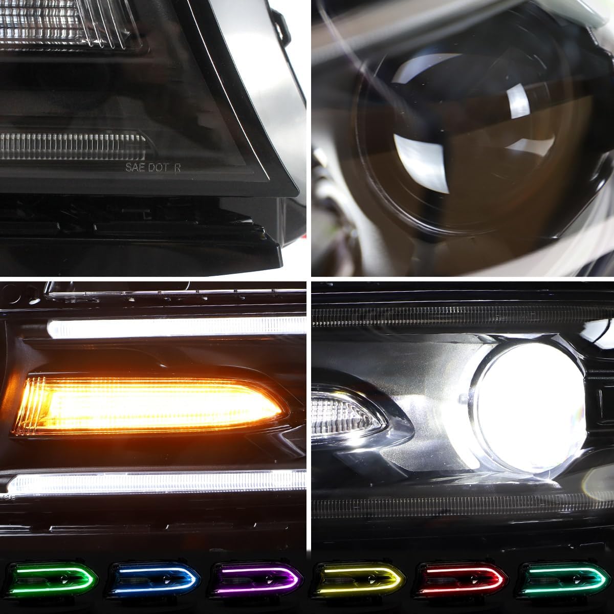 Kingman Speed® (15-23) Dodge Charger Head Lights with Color Shift DRL Strip (Halogen)
