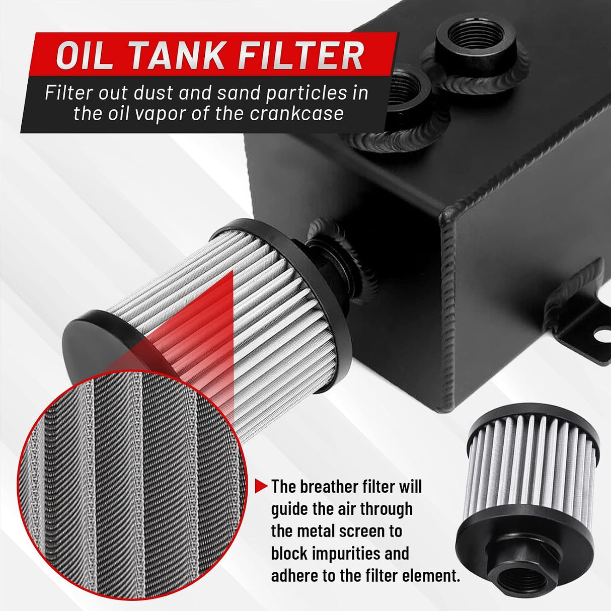 Universal 2L -10AN Black Baffled Oil Catch Can with Breather Filter