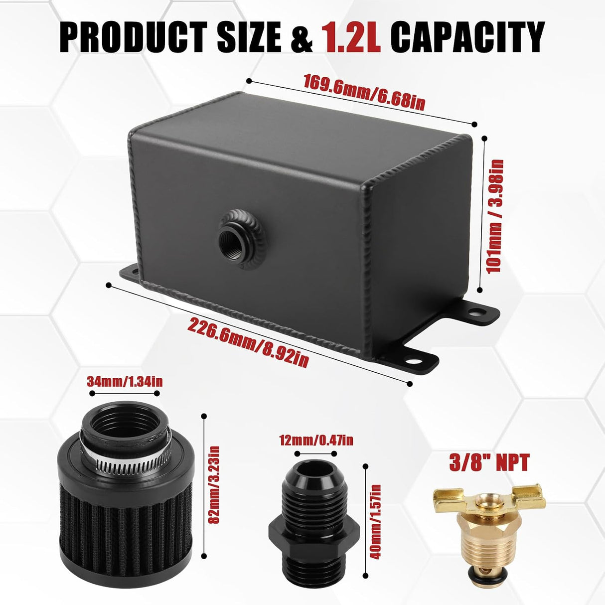 Universal -10AN 1.2L Baflled Oil Catch Can Dual Breather Filters & Drain Valves