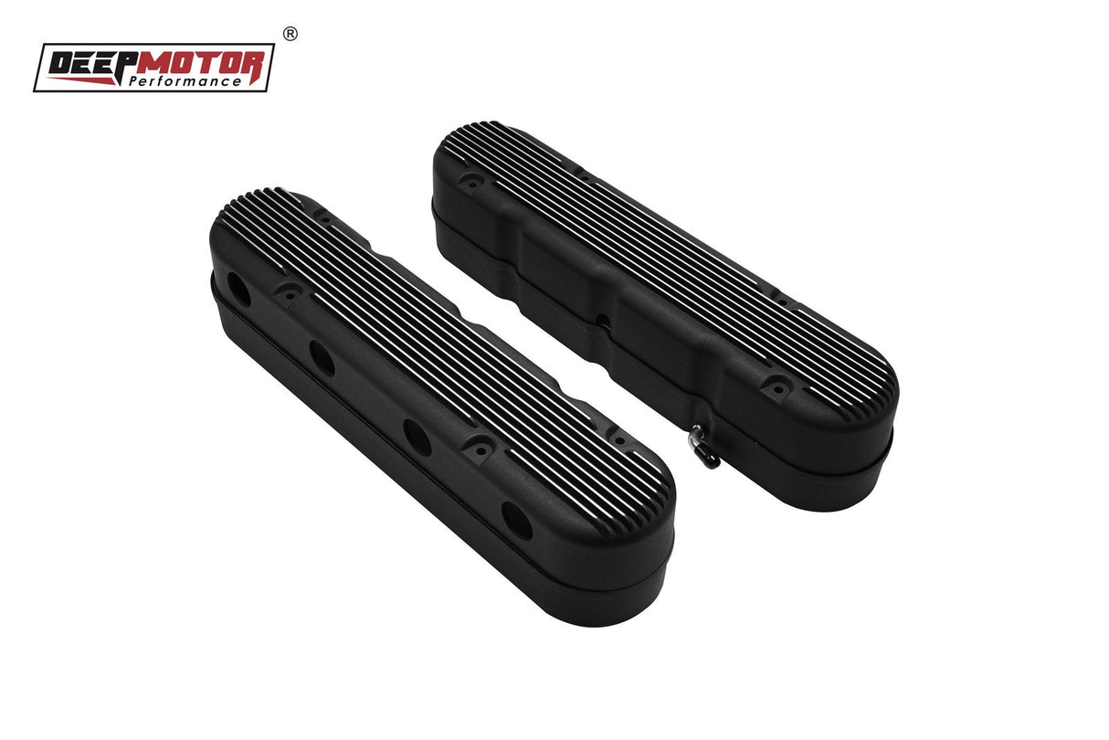 Deepmotor Aluminum finned Valve Covers w/ Coil Mounts & Cover for LS Black