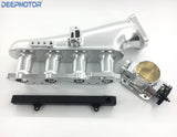 S14 S15 SR20DET 76mm Billet Intake Manifold Fuel Rail Throttle Body Silver