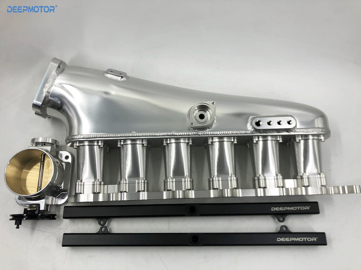 CNC 2JZ-GE Intake Manifold Fuel Rail Throttle Body Set 12 Injectors Sliver