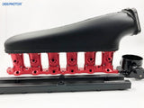 CNC 2JZ-GE Intake Manifold Fuel Rail Throttle Body Set 12 Injectors Black-Red