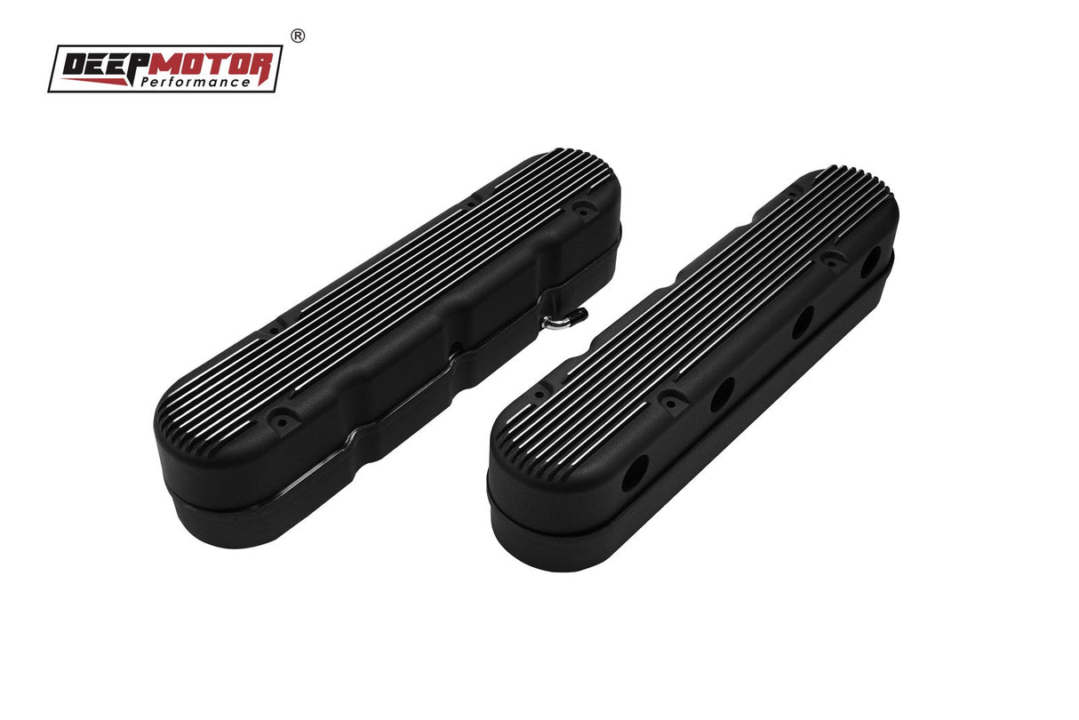Deepmotor Aluminum finned Valve Covers w/ Coil Mounts & Cover for LS Black