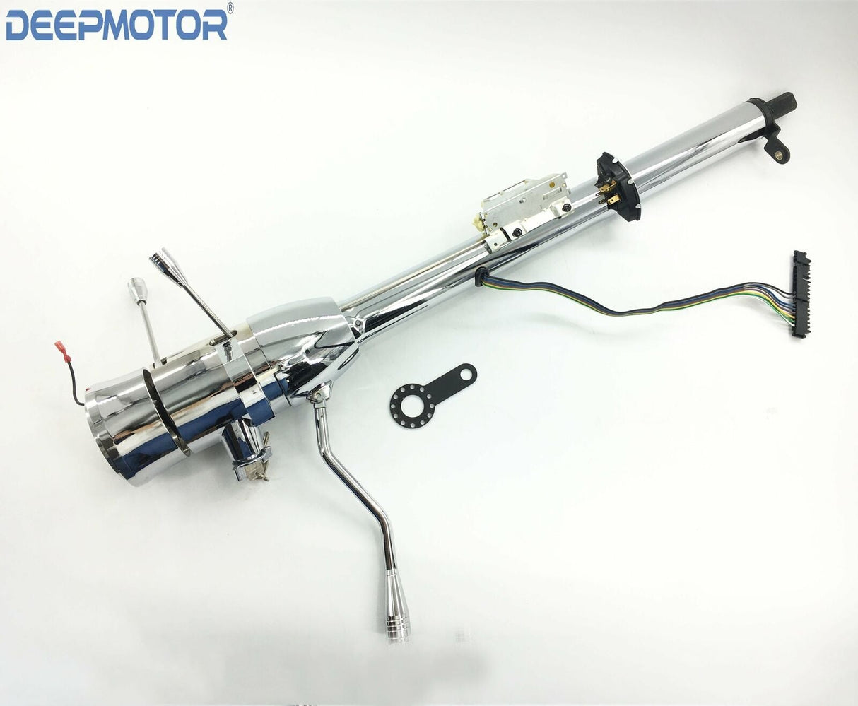 32" inch Auto Column Shift Tilt Steering Column with Key & Wheel Adapter Chrome