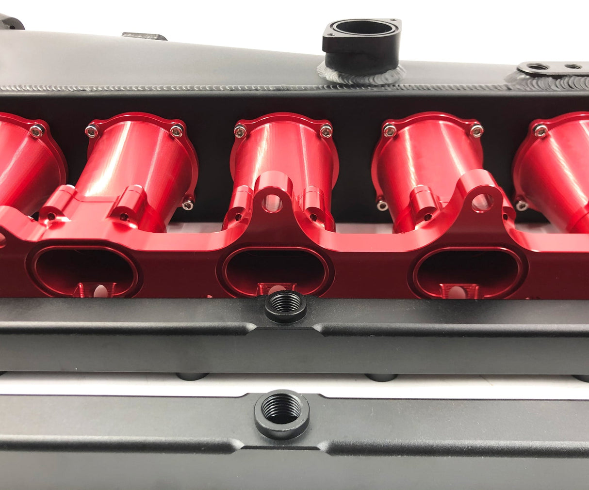 CNC 2JZ-GE Intake Manifold Fuel Rail Throttle Body Set 12 Injectors Black-Red