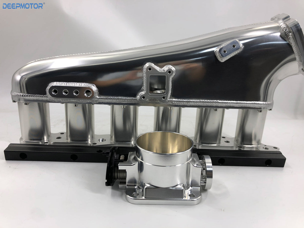 CNC RB26 RB26DET Intake manifold Fuel Rail 90mm Throttle Body Set 6 Injectors SL