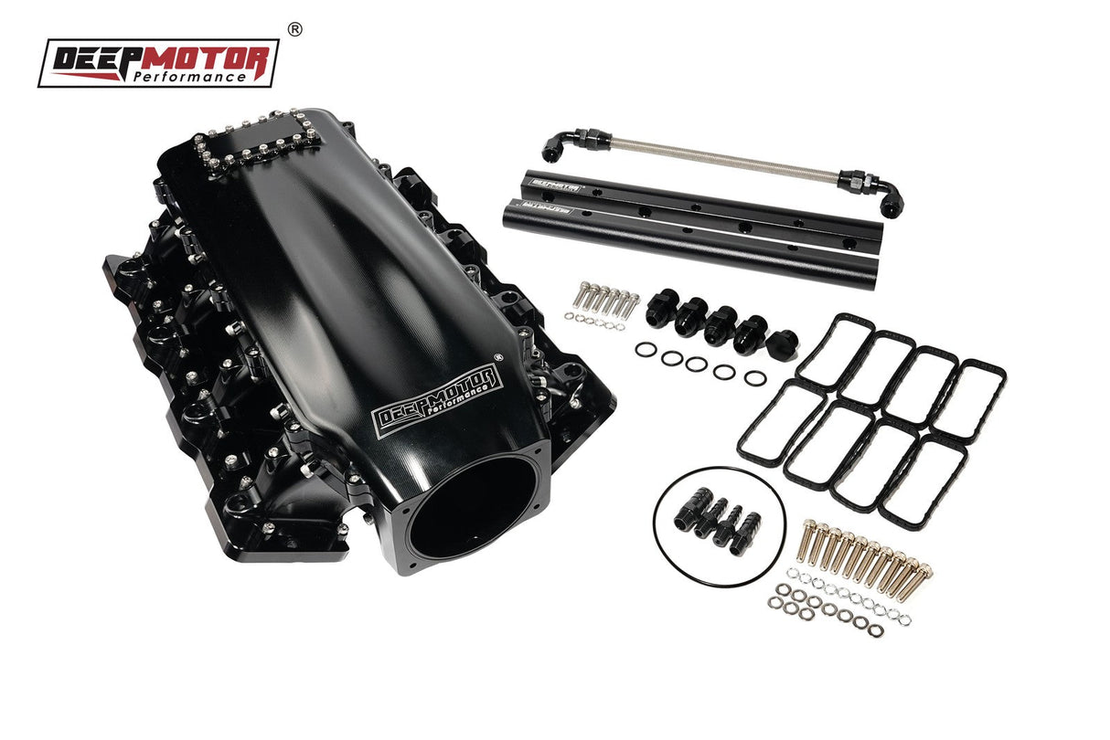 Billet 102mm Intake Manifold Set with Burst Panel Flange for LS1 LS2 LS6 Black