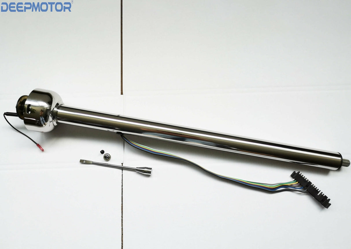 Deepmotor Universal Straight Steering Column, 30 Inch, Stainless Steel, Polish