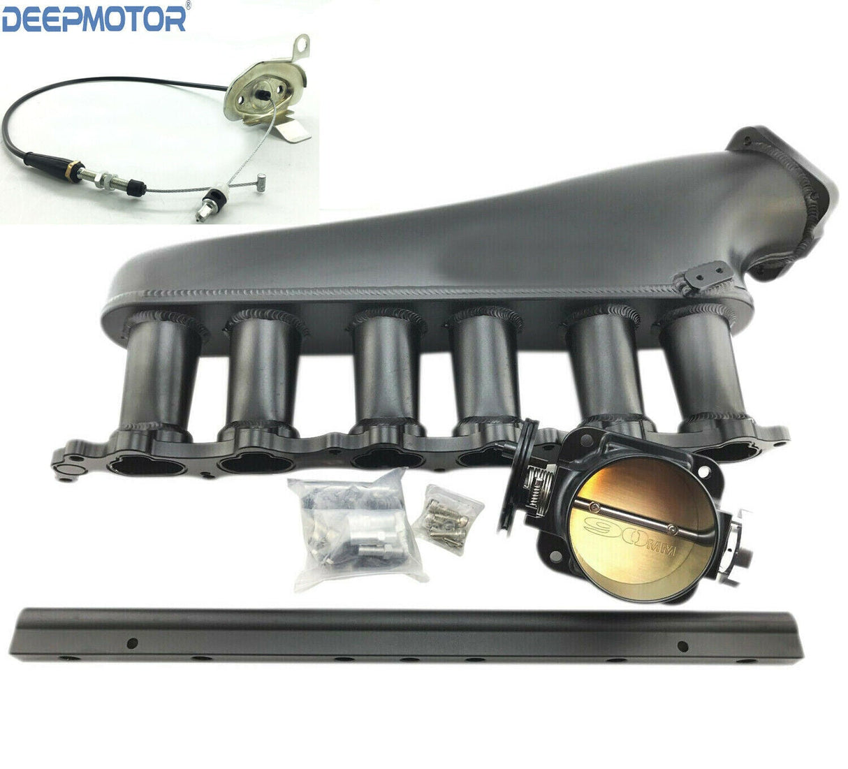 Deepmotor 2JZ-GTE 90mm Billet Intake Manifold Fuel Rail Throttle Body Set +Cable