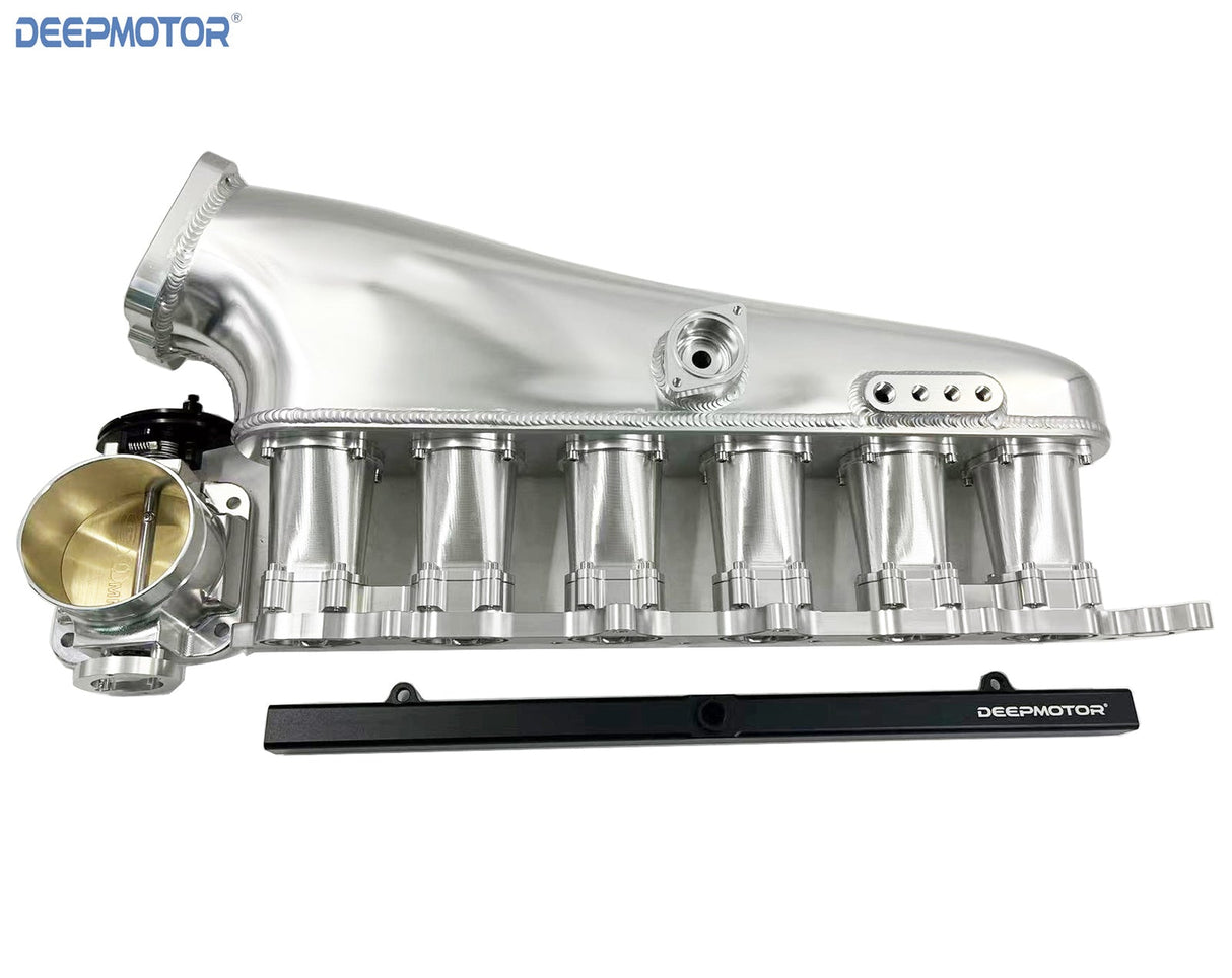 CNC 2JZ-GE Intake Manifold Fuel Rail 90mm Throttle Body Set 6 Injector Silver