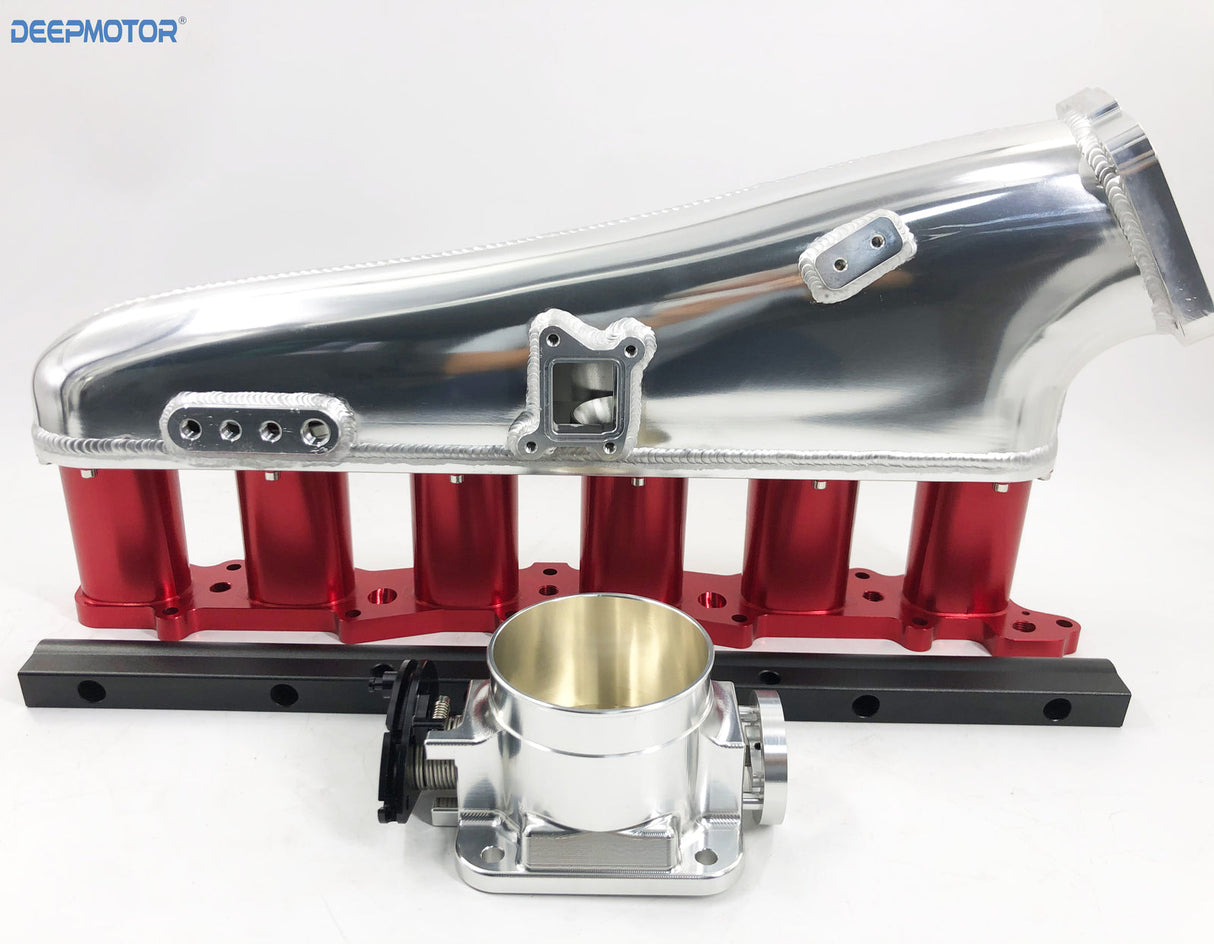 CNC RB26 RB26DET Intake manifold 90mm Throttle Body 6 Injectors Fuel Rail Set