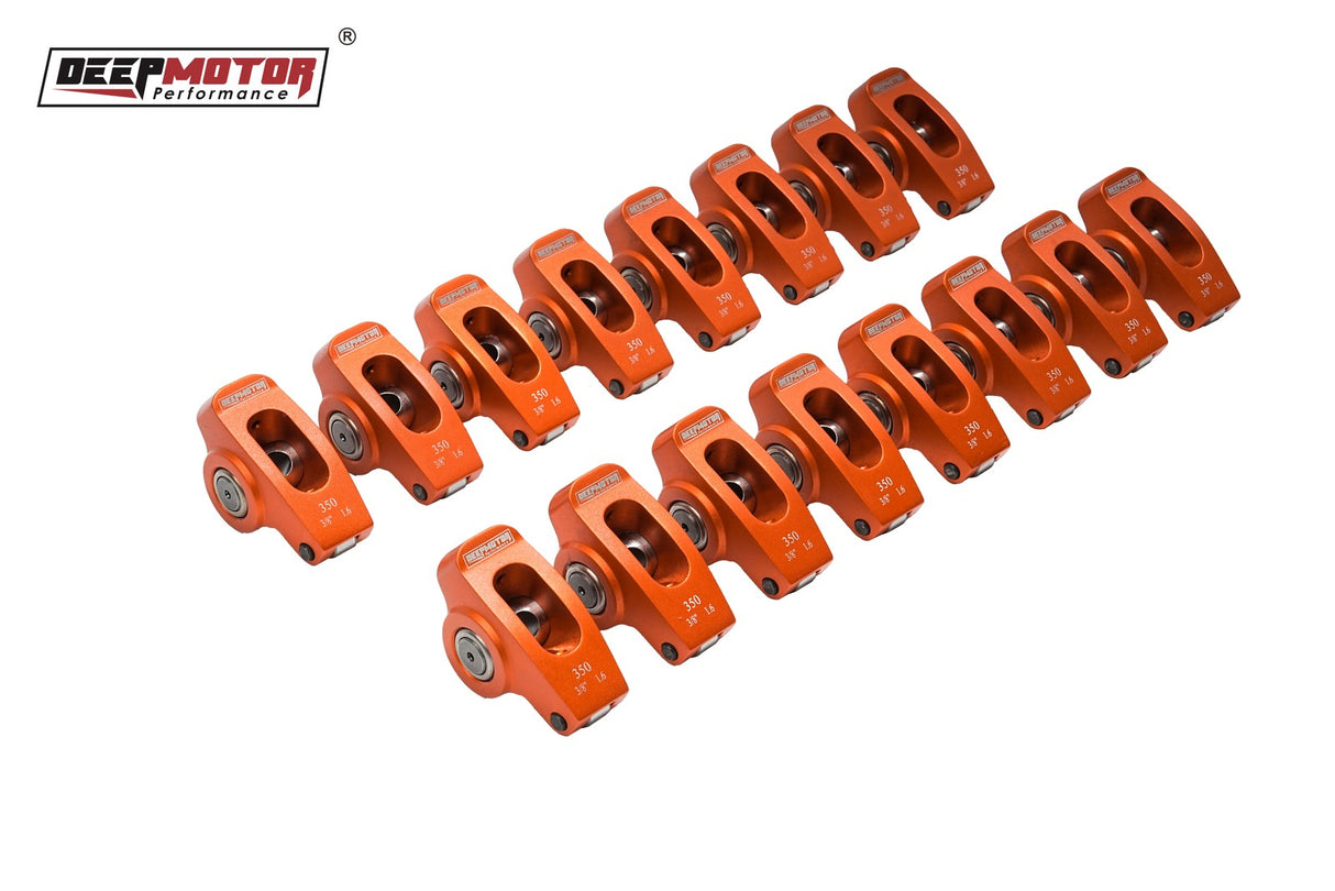 Deepmotor 2024-T6 Aluminum 1.6 Ratio 3/8'' Roller Rocker Arms for Chevy SBC 350