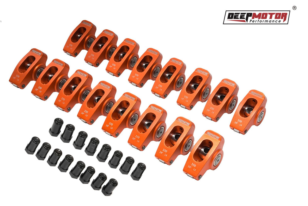 Deepmotor 2024-T6 Aluminum 1.6 Ratio 3/8'' Roller Rocker Arms for Chevy SBC 350
