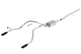 Borla 14 Sierra 1500 C/B S-Type Exhaust/2.75in Into Dual 2.25in Out 4in Split Rear Exit-Black Chrome