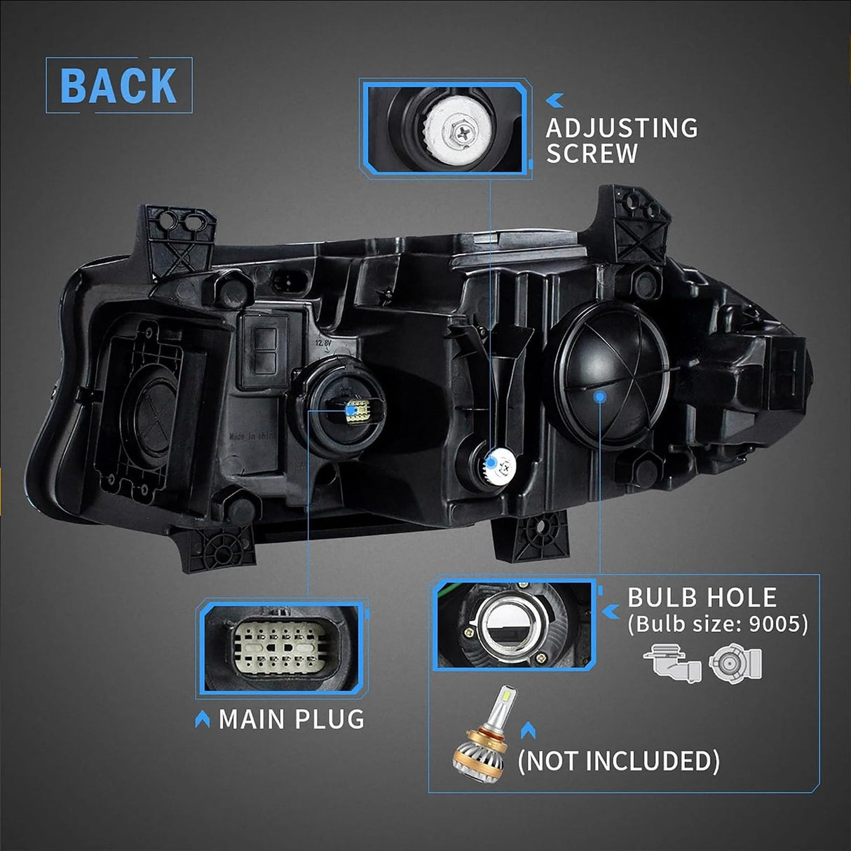 15-23 Dodge Charger Head Lights with MultiColor DRL Strip (Halogen)