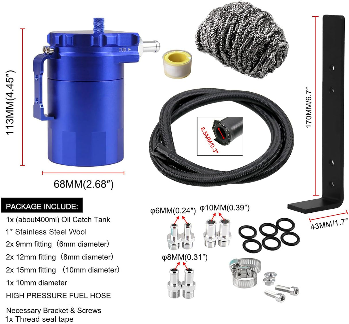 Universal 350ml Baffled Oil Can Kit with Mounting Bracket