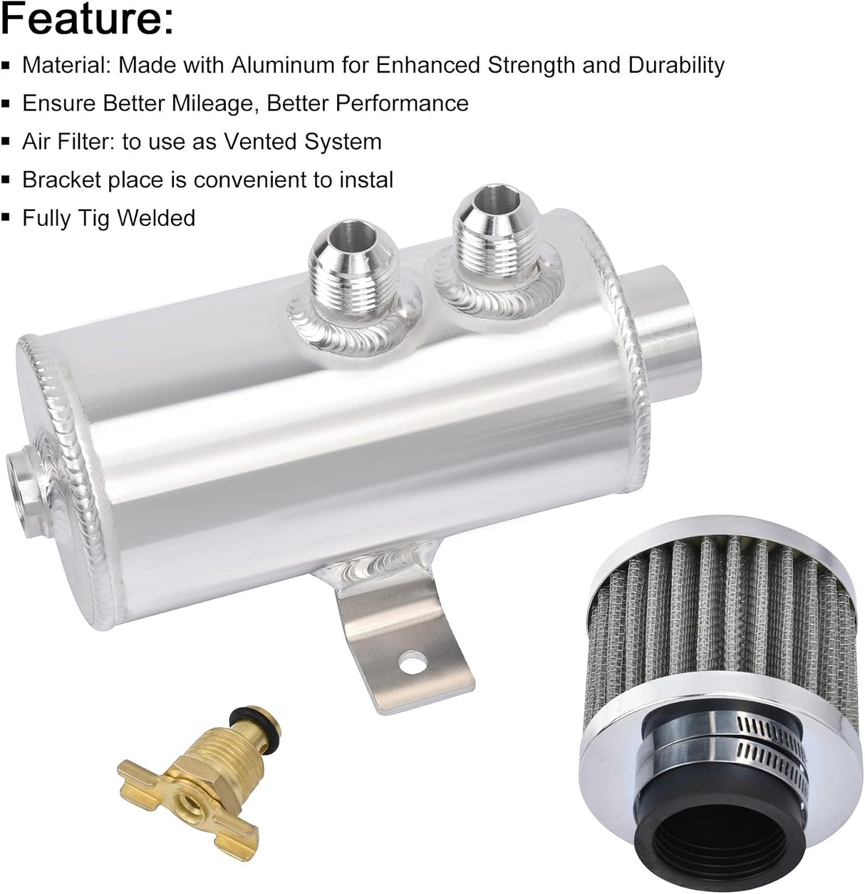 750mL -10AN Silver Baffled Oil Catch Can with Breather Filter (2-Port)