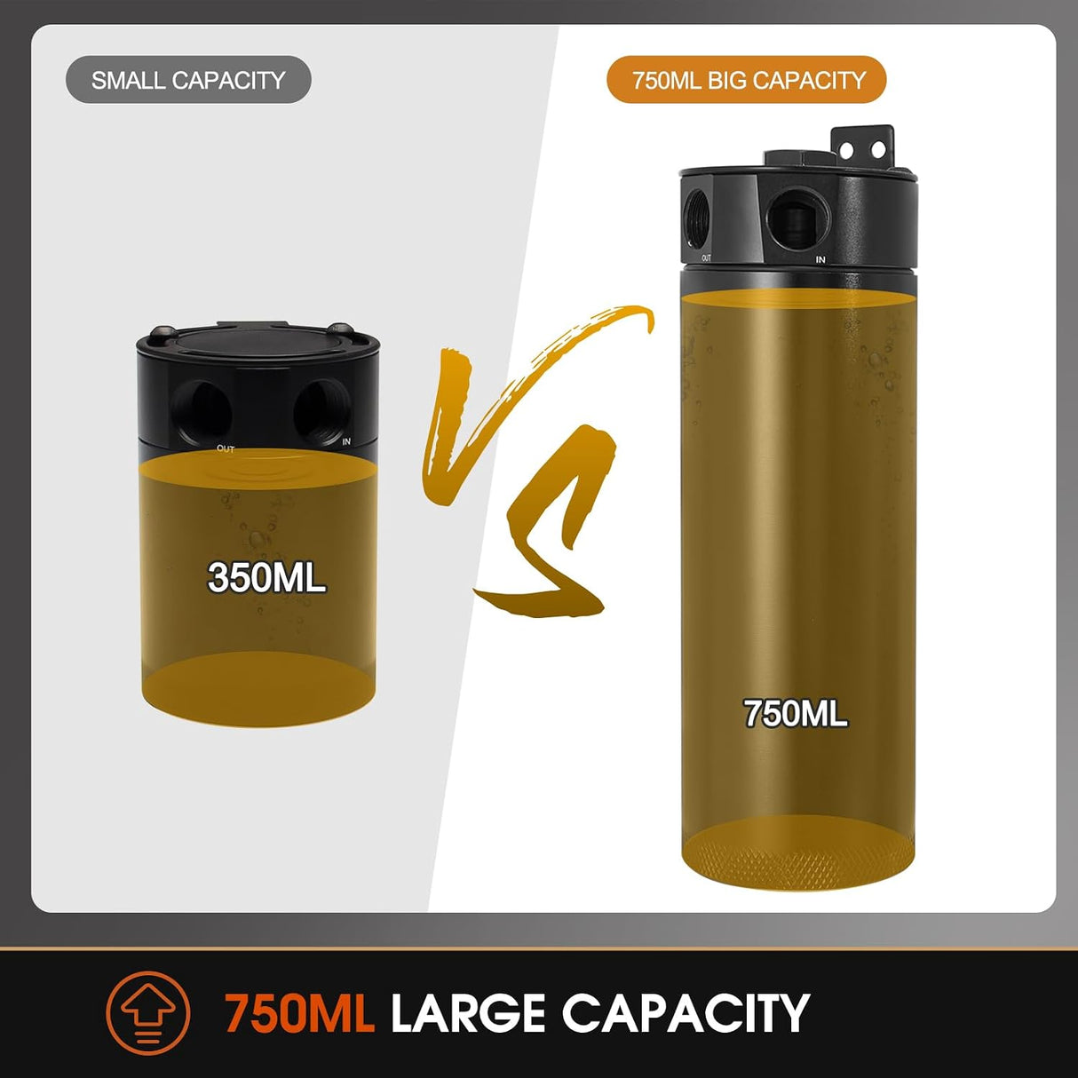 750mL Billet Baffled Oil Can with Breather Filter/Drain Valves (2-Port)