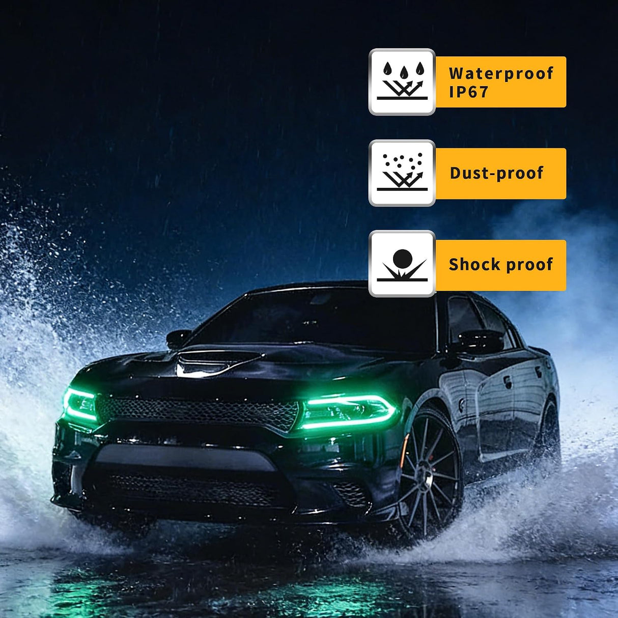 15-23 Dodge Charger Head Lights with MultiColor DRL Strip (Halogen)